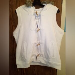 Women's White Zip Up With Detachable Hood Pocketed Vest Size XL